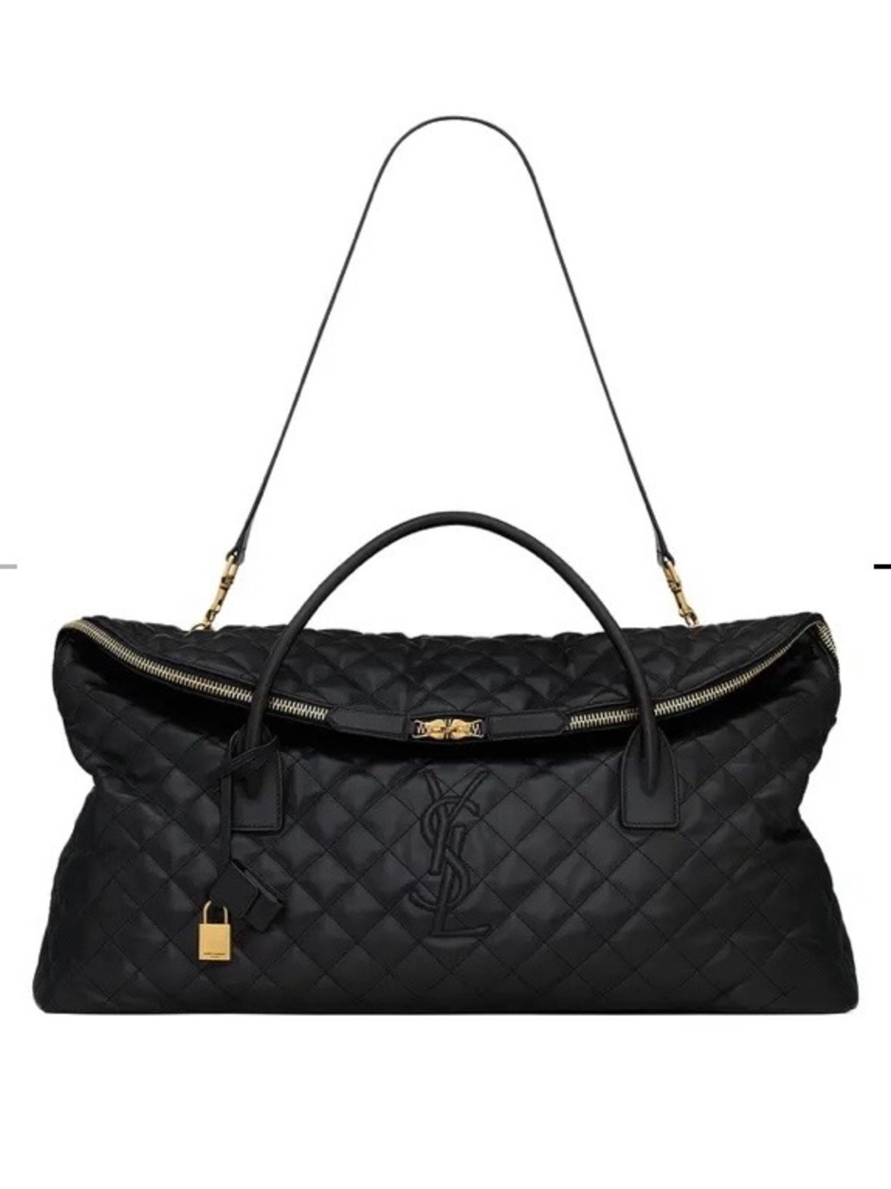 Saint Laurent Black Quilted Leather Travel Tote with Gold Hardware